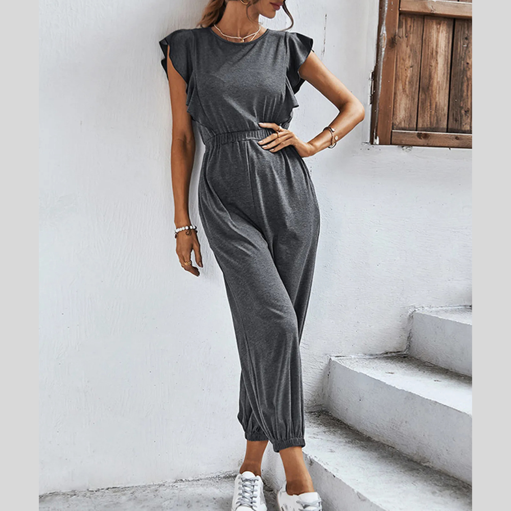 Flutter Sleeve Elastic Waist Jumpsuit