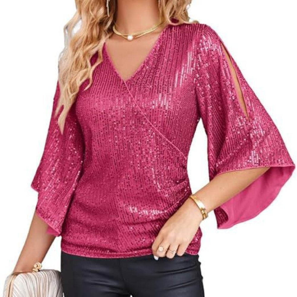 New Women's Sequined Bell Sleeve Top