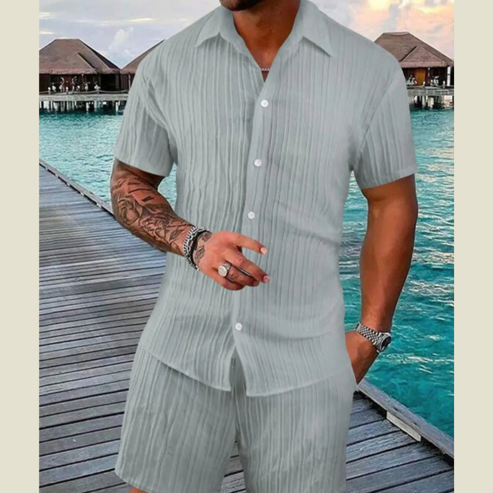 Men's Full Size Button Down Short Sleeve Shirt and Shorts Set Plus Size
