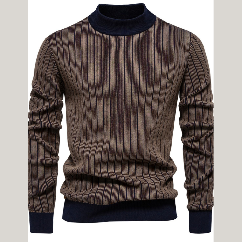 Men's Mock Neck Contrast Striped Sweater
