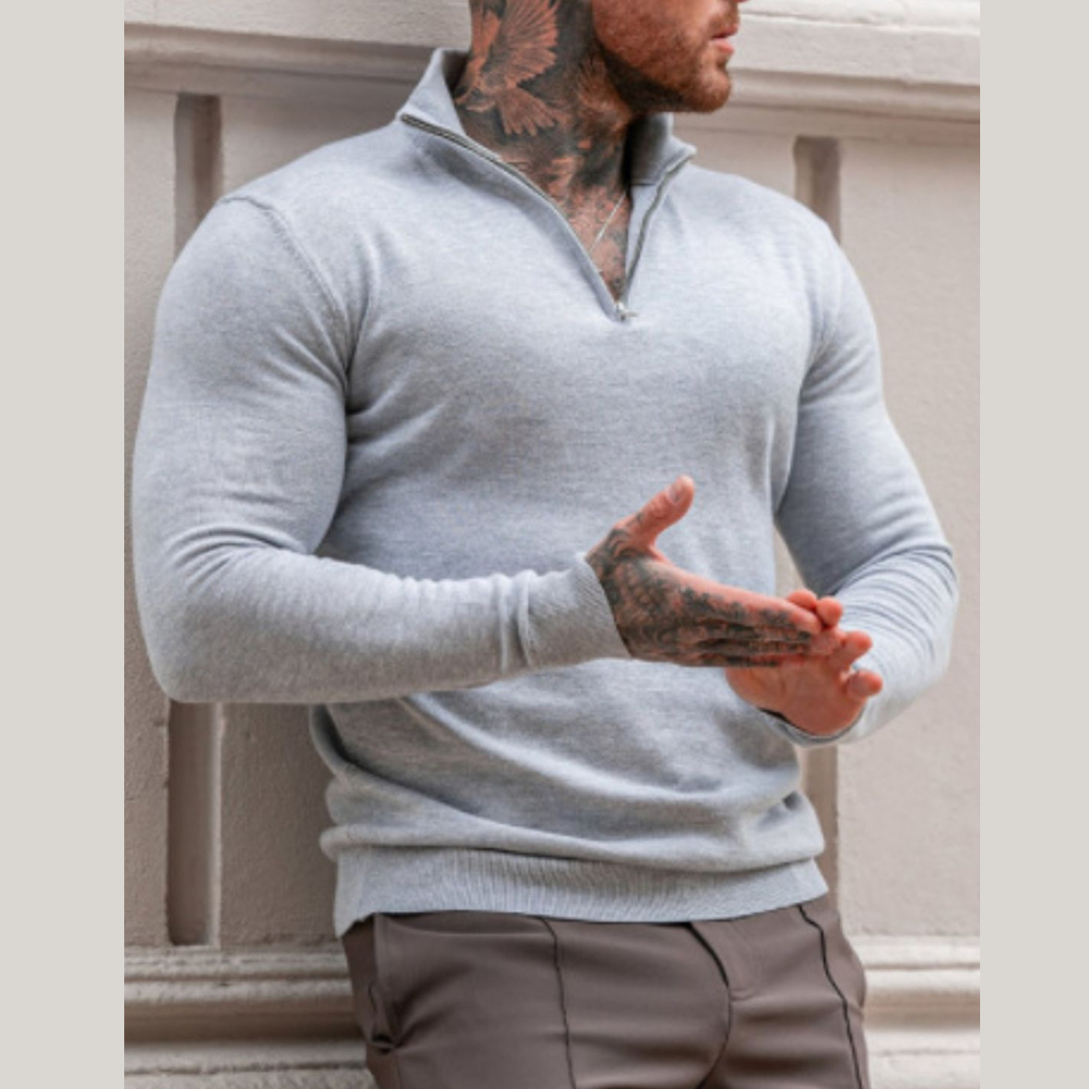 Men's Plus Size Quarter Zip Long Sleeve Knit Top