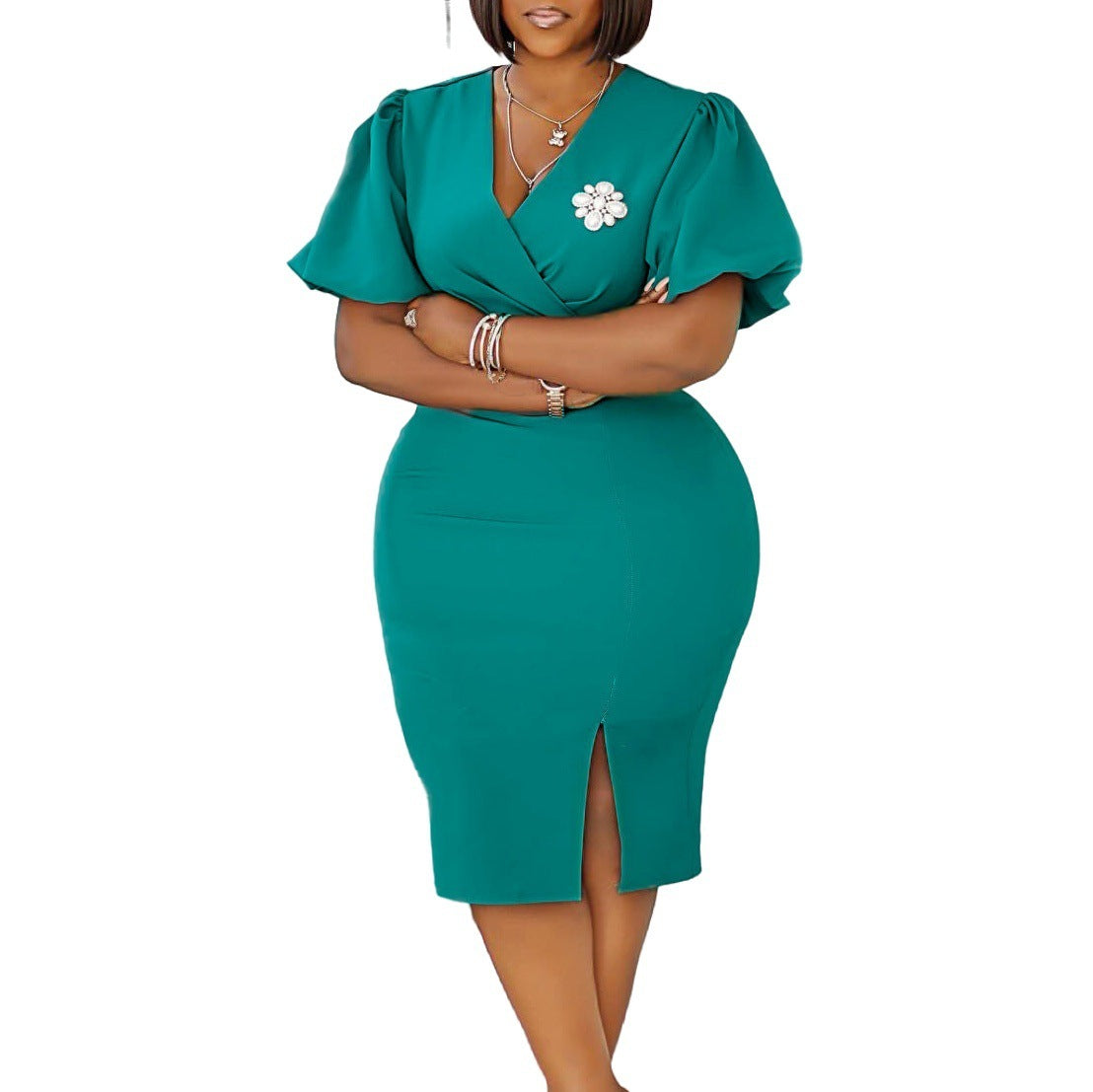 V-neck Hip Ol Split European And American Style Dress