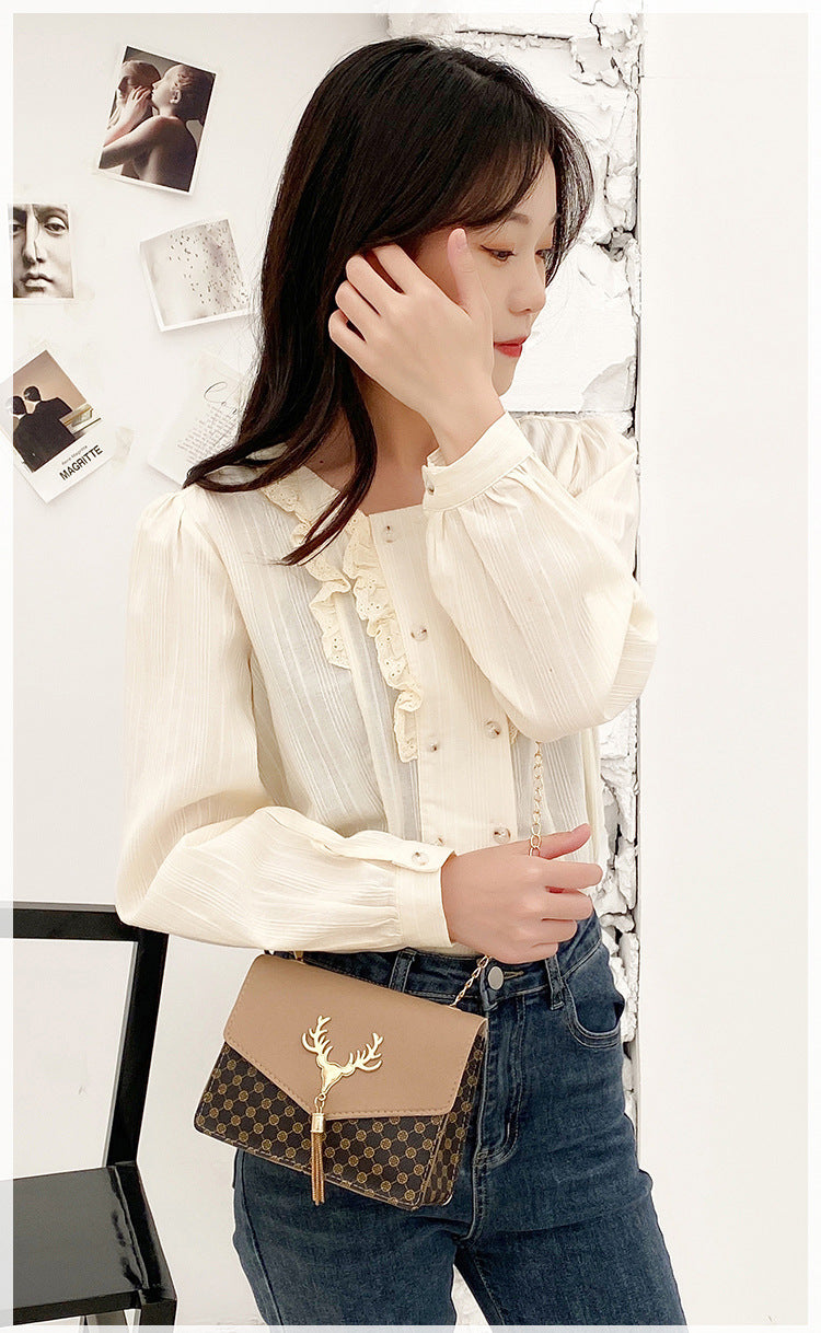 Tassel Deer Head Contrast Color Chain Small Square Leisure Phone Bag