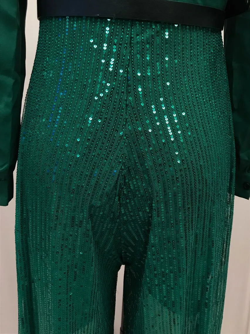 V-neck Elegant Waist Slimming Sequined Ladies