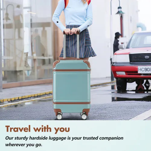 Hardshell Luggage Sets With Bags Lightweight Suitcase Double Spinner Wheels With TSA Lock ,Single Vintage Luggage 24 IN,Green-FREE USA SHIPPING
