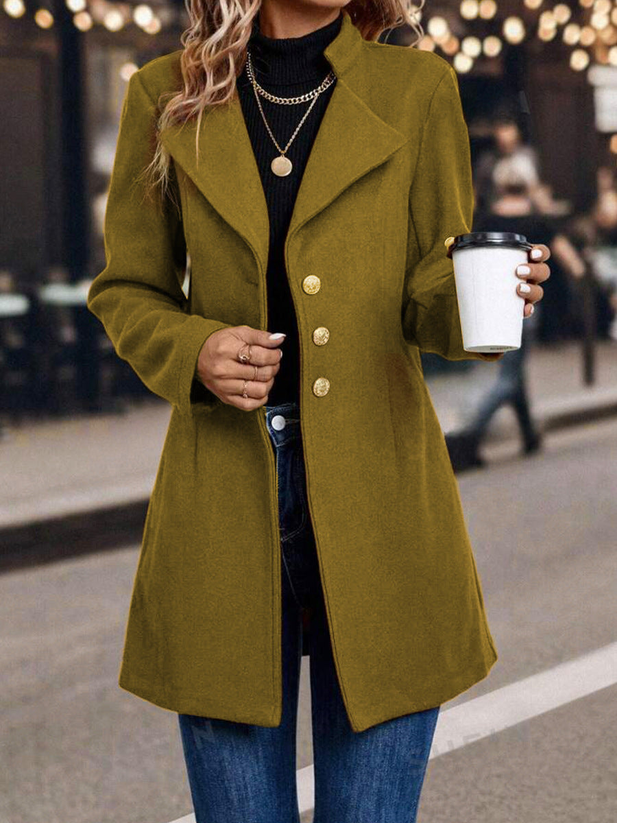 Solid Color Slim Women Woolen Coat Outerwear