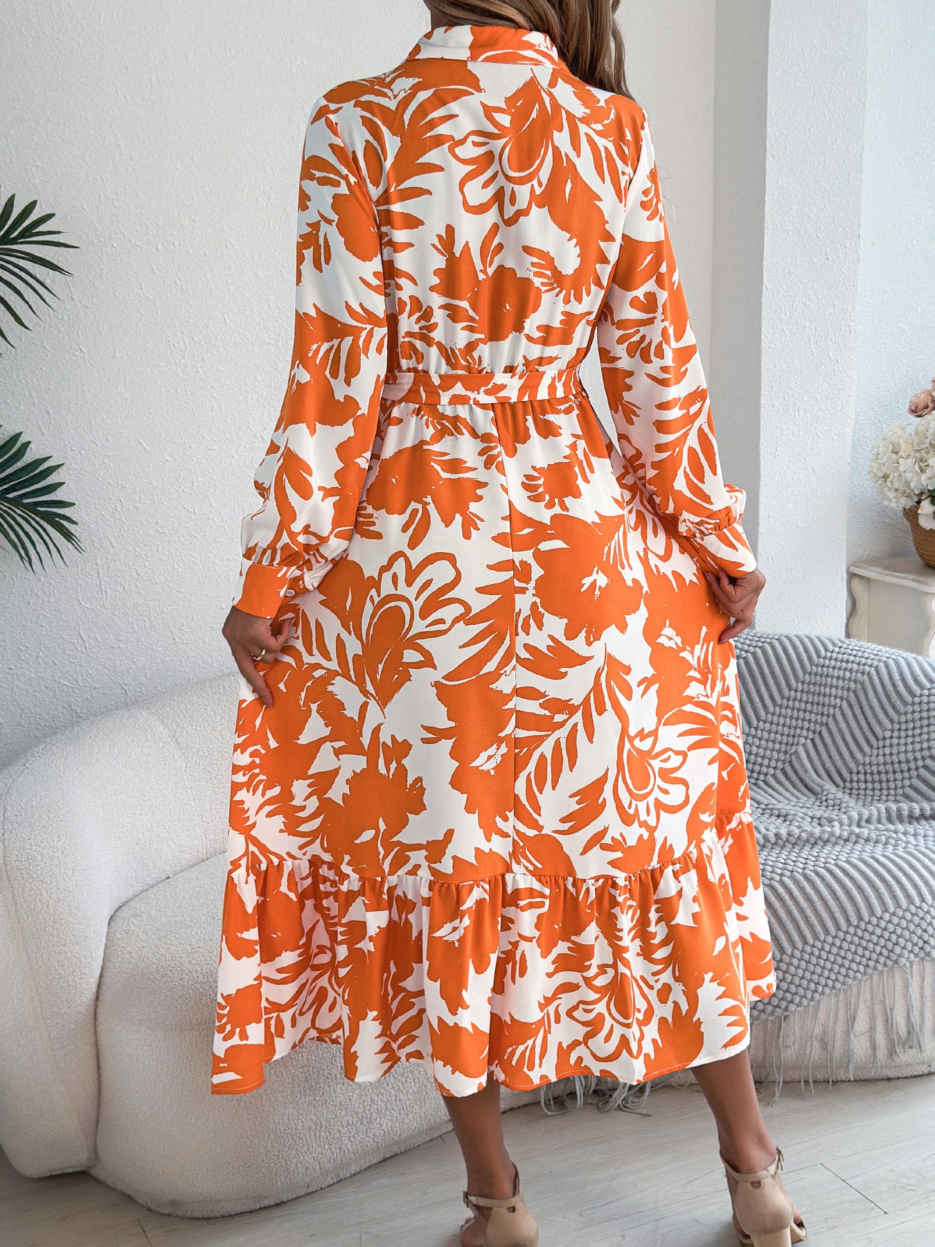 Women's Clothing Spring And Summer Leisure Flower Long Sleeve Shirt Skirt Dress