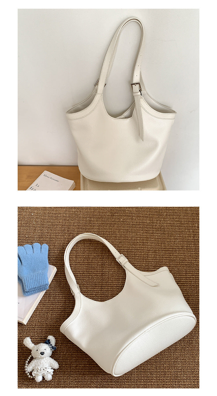 Idle Style Fashion Light Retro Pu Soft Leather Large Capacity Commuter Shoulder Bag