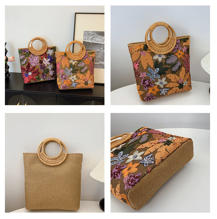 Woven Ring Bamboo Handbag
