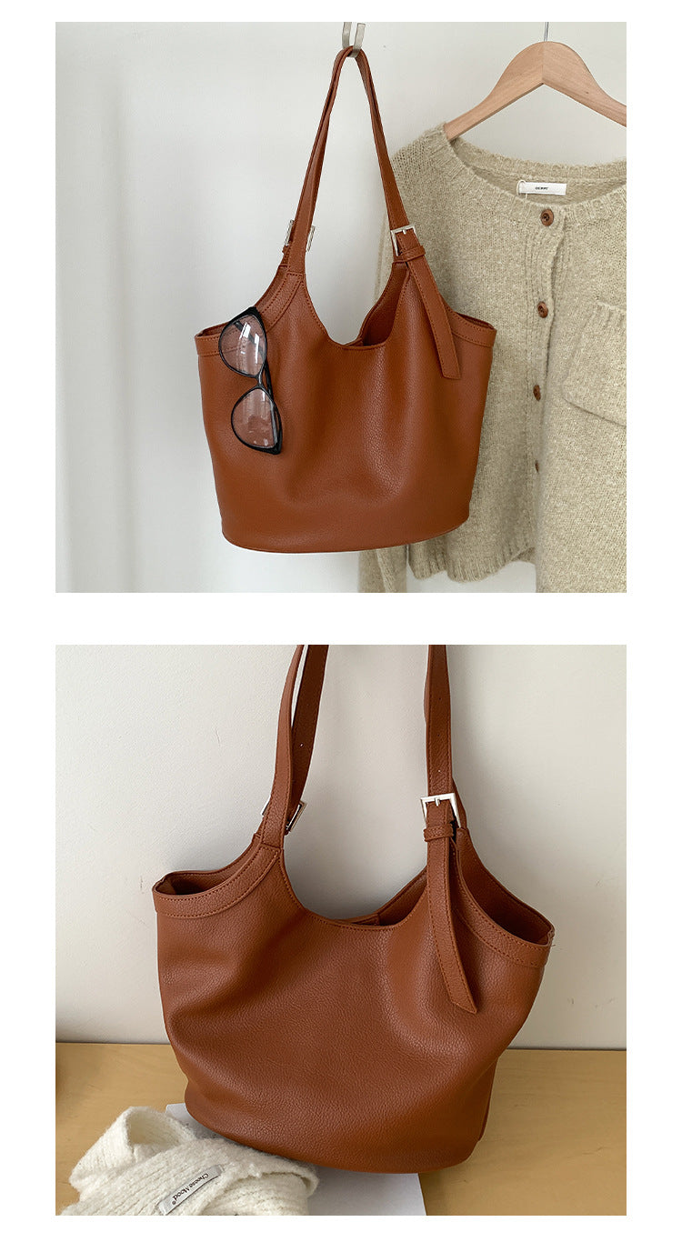 Idle Style Fashion Light Retro Pu Soft Leather Large Capacity Commuter Shoulder Bag
