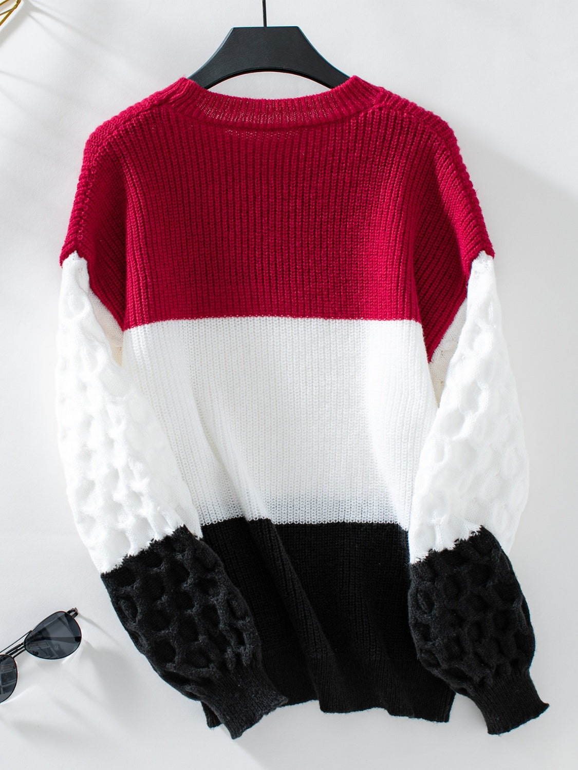 Round Neck Long Sleeve Color Block Sweater