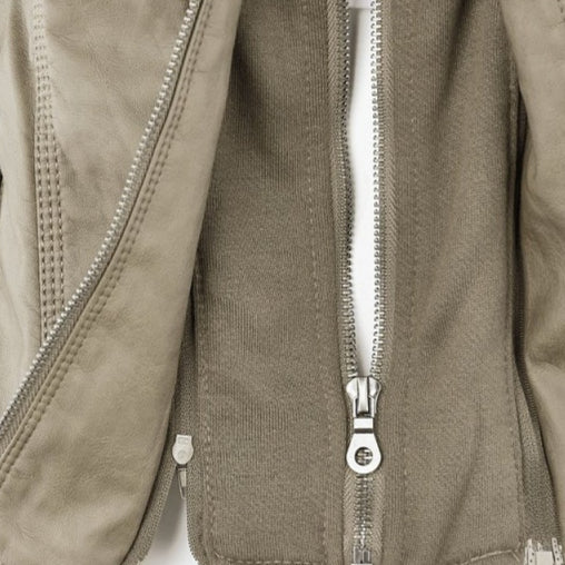 Women's Detachable Lapel Long Sleeve Solid Color Zipper Leather Jacket Coat