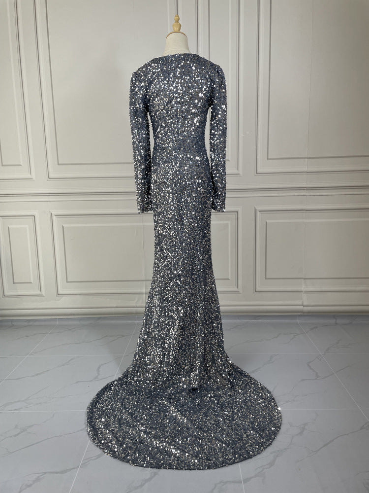 Elegant Long Sleeve Sequin Gown for Evening Parties