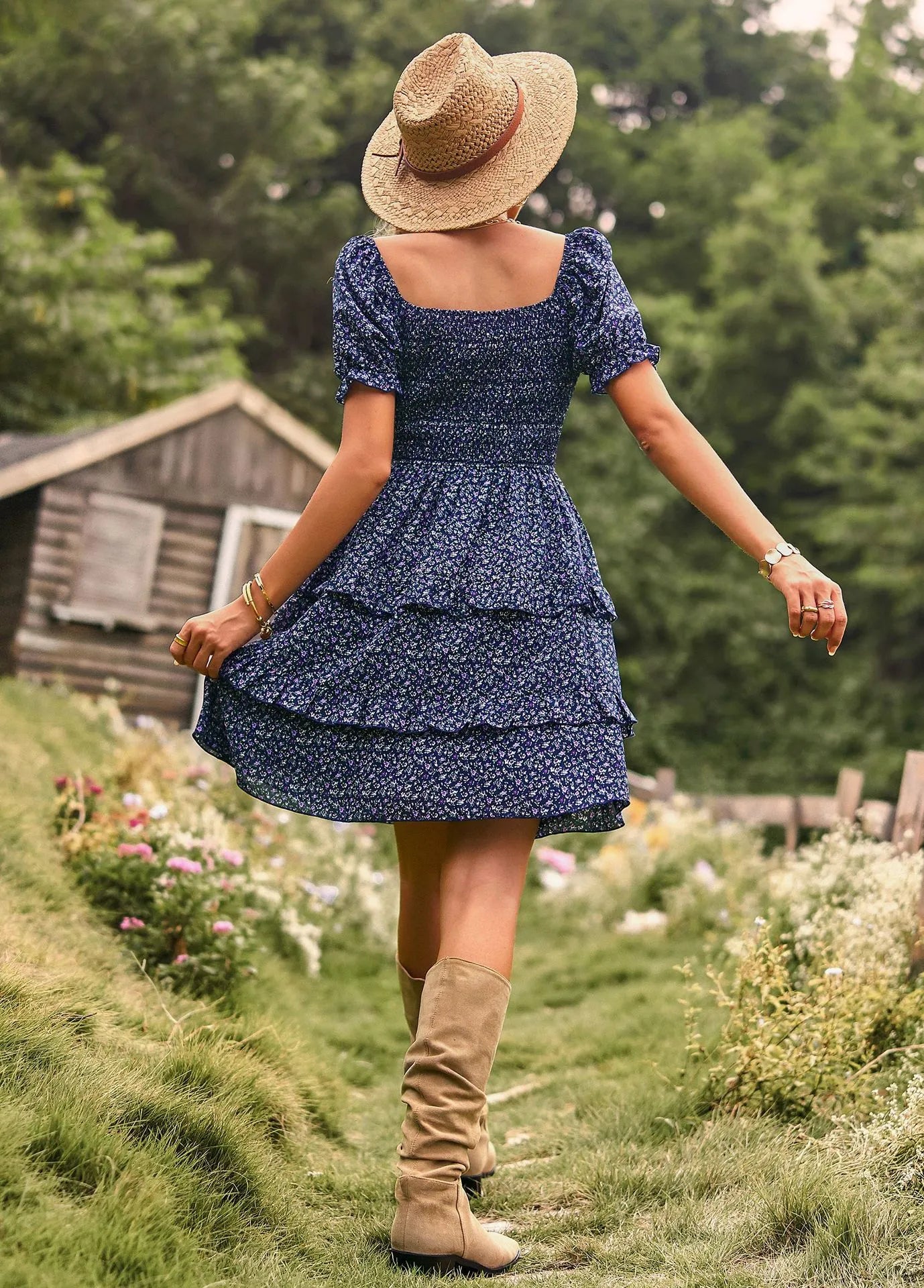 Floral Ruffle Summer Dress Short Sleeve Off Shoulder Mini Dress Beach