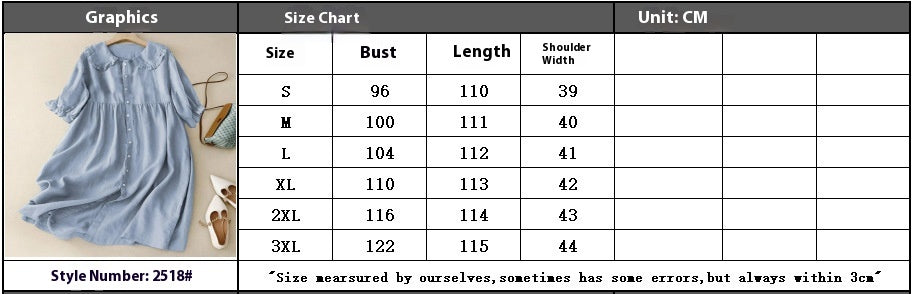 Women's Doll Collar Loose Mid-length Cotton And Linen Dress