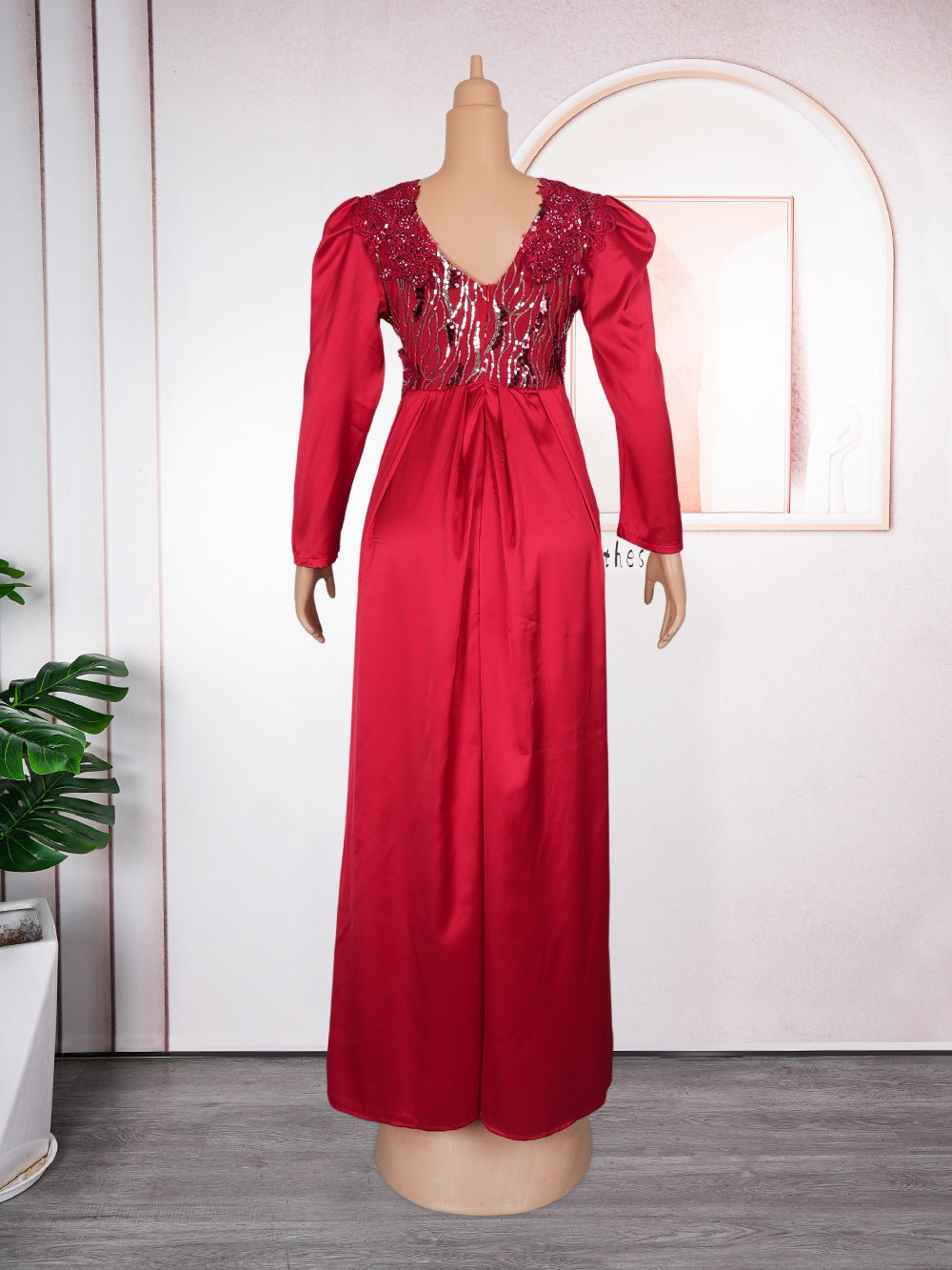 Plus Size Women's Dress V-neck Backless Sequined Evening Dress