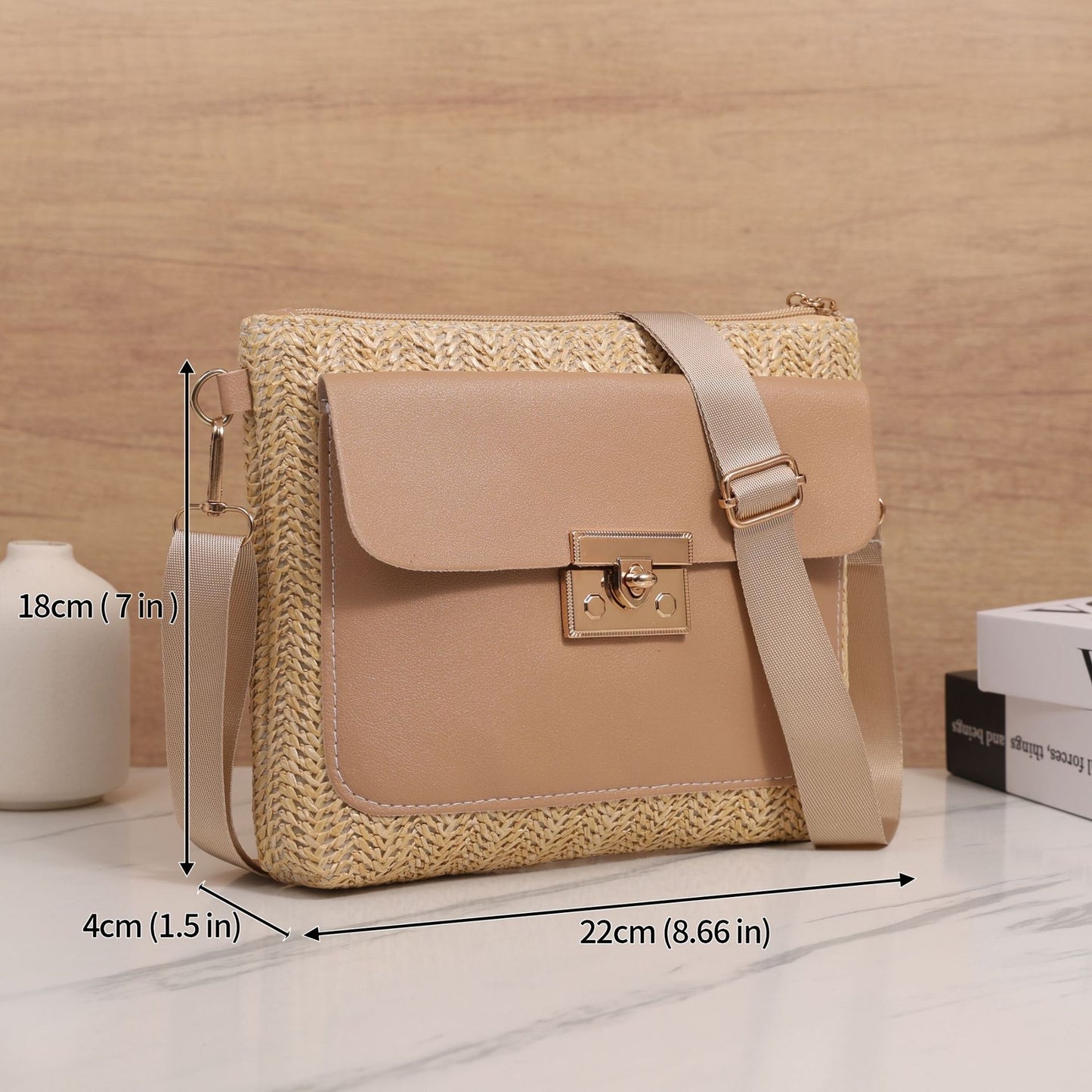 Straw Shoulder Bag Solid Color Crossbody