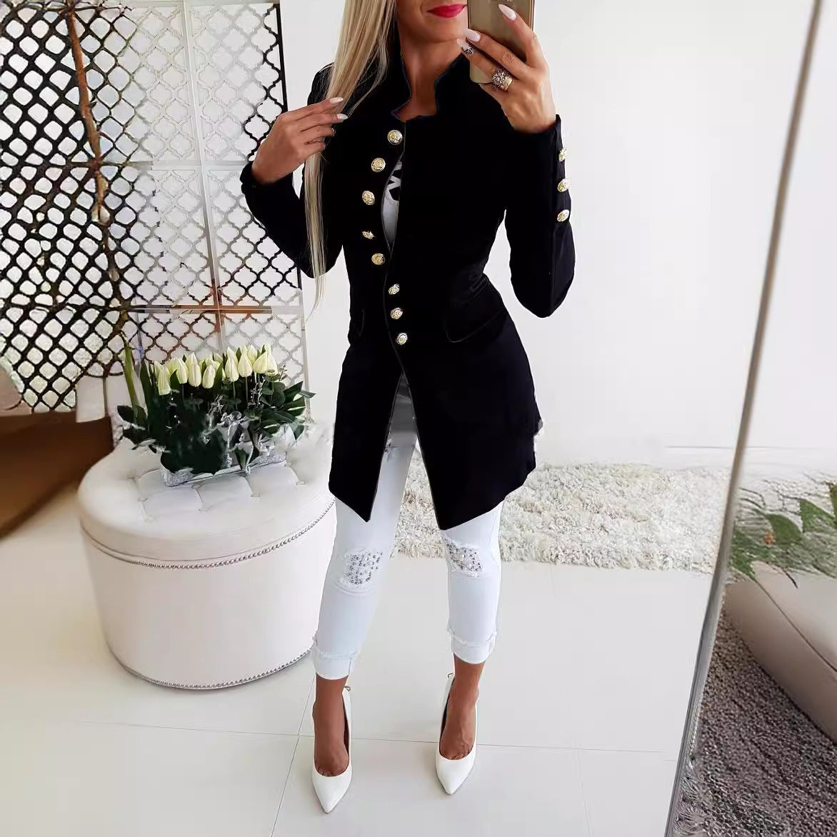 Women's Long-sleeved Breasted Slim Fit Small Business Suit Coat