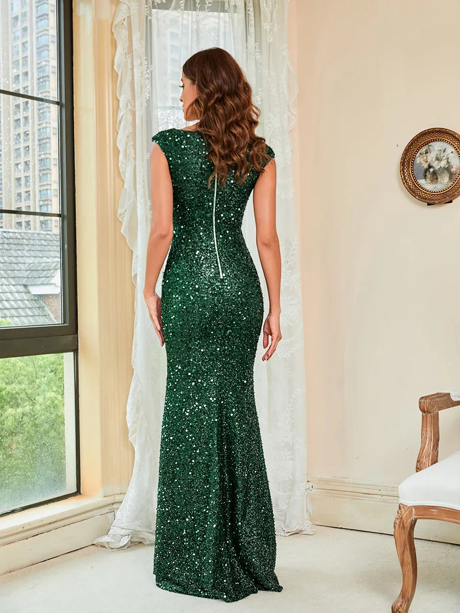 Green Suspenders Mid Waist Party Evening Dress