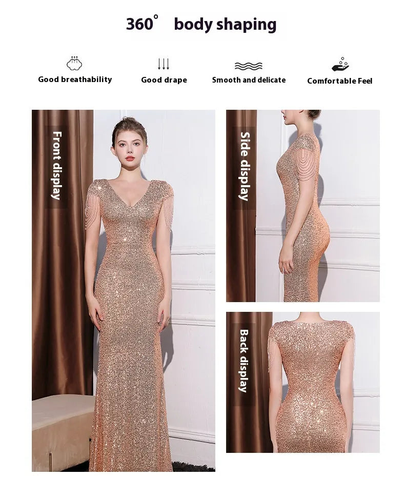 Sequined Slim Fit Slimming Long Dress Women