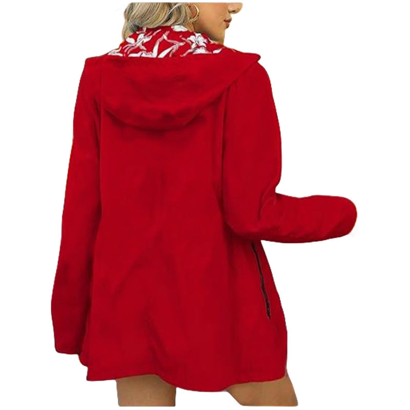 Printed Women's Zipper Windbreaker Japanese And Korean Fashion Double-sided Wear