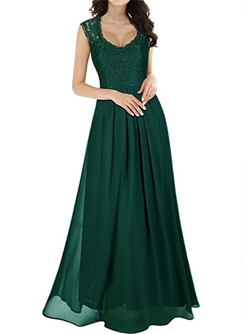Lace Chiffon Patchwork Sleeveless Solid Color Dress