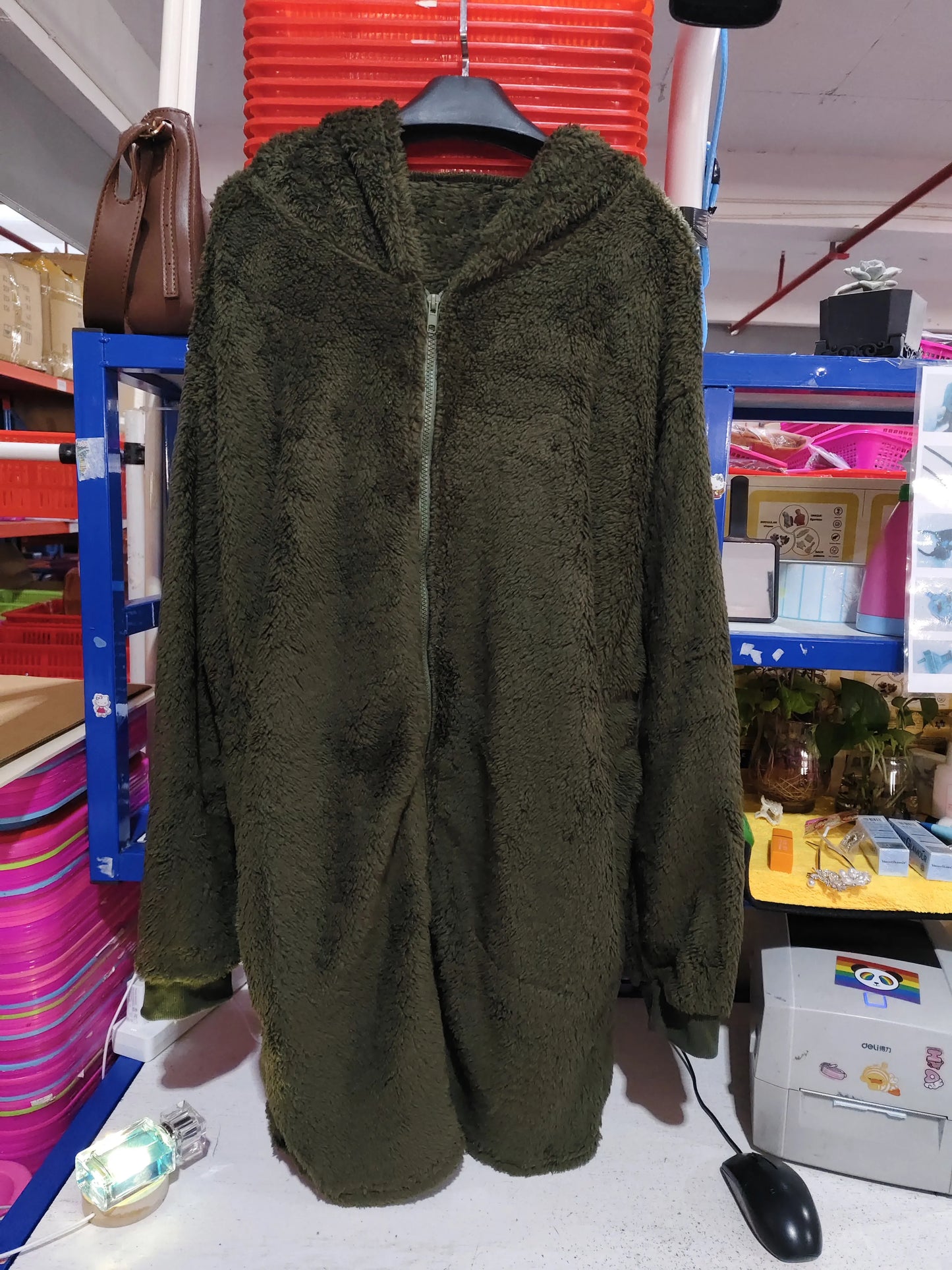 Loose Plush Women's Long Sleeve Hooded Zip Cardigan Coat