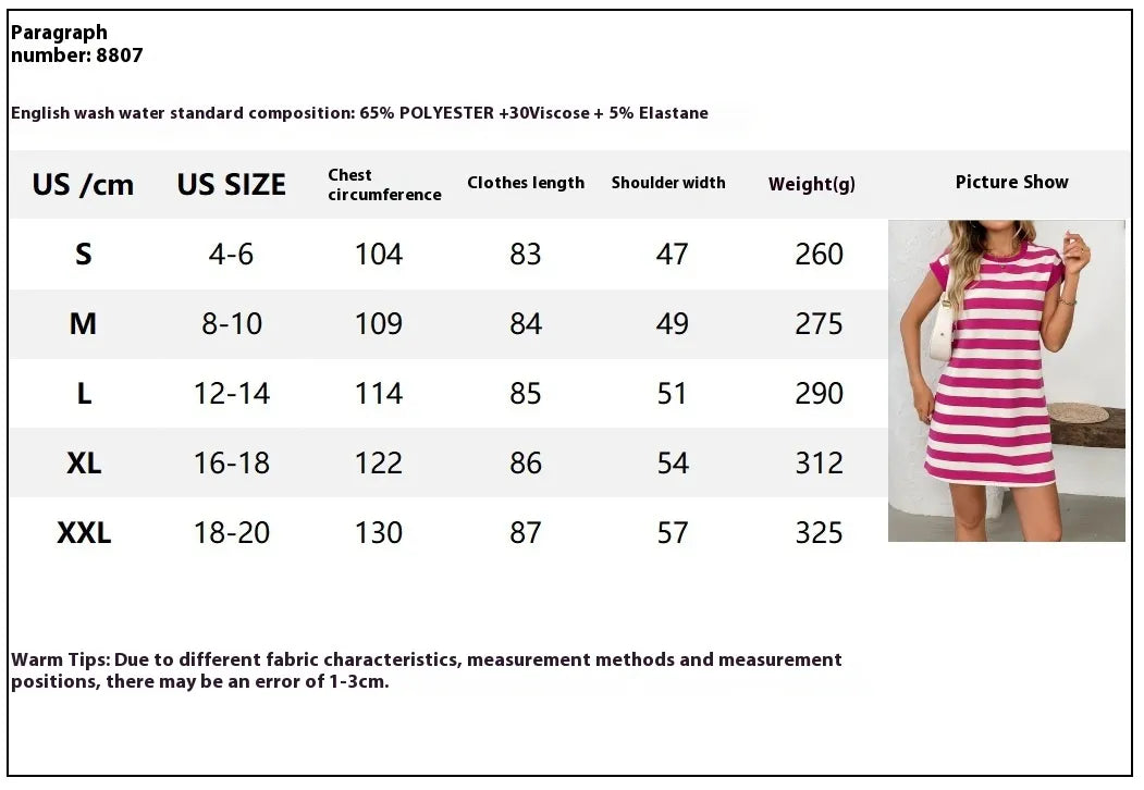 Women's Round Neck Short Sleeve Striped Short Skirt Pocket Casual Dress