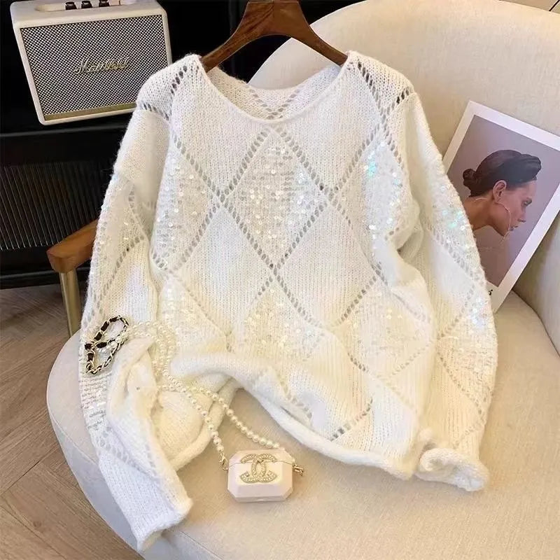 Idle Style Large Design Pullover Sequins Loose-fitting All-match Sweater
