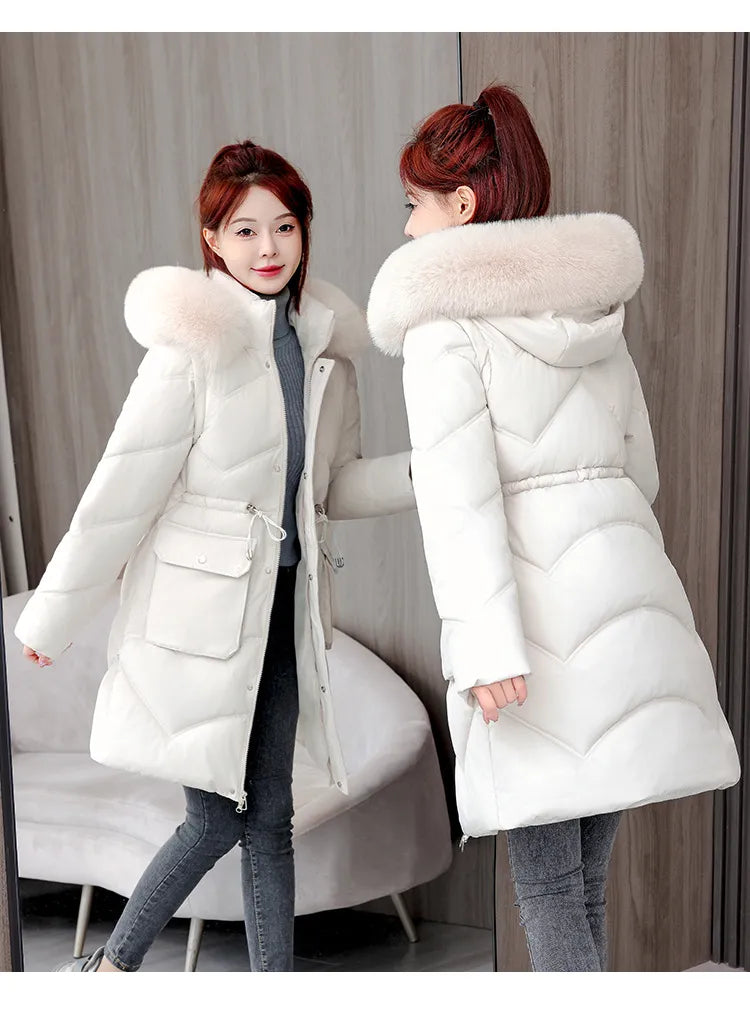 Women's Mid-length Big Fur Collar Hooded Cotton Vest Cotton-padded Jacket