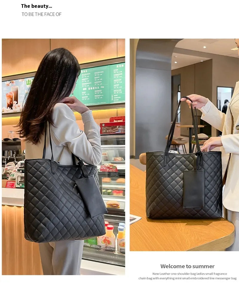 Tote Bag Large Capacity Women's Diamond Plaid Portable