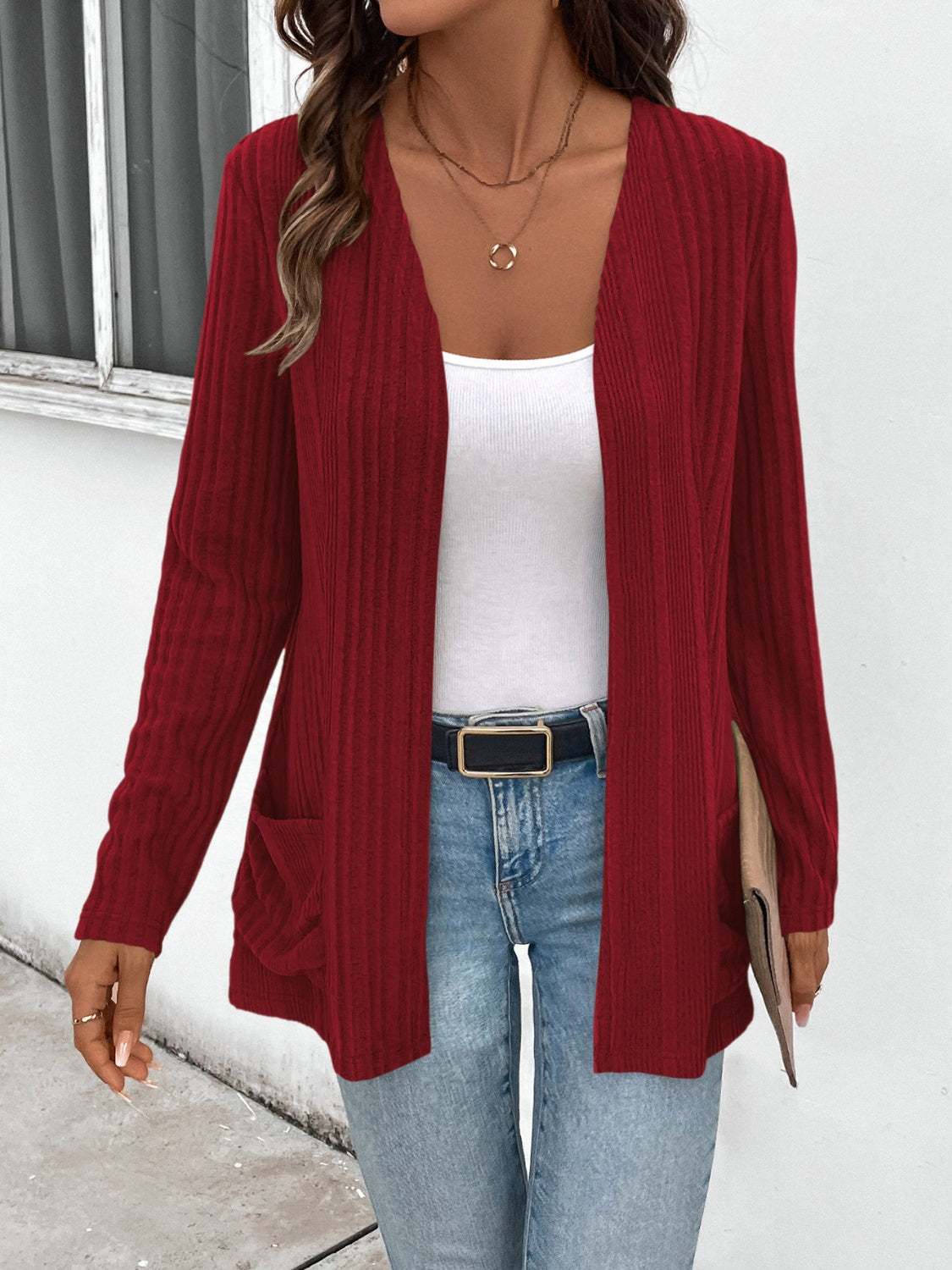 Open Front Long Sleeve Cardigan with Pockets