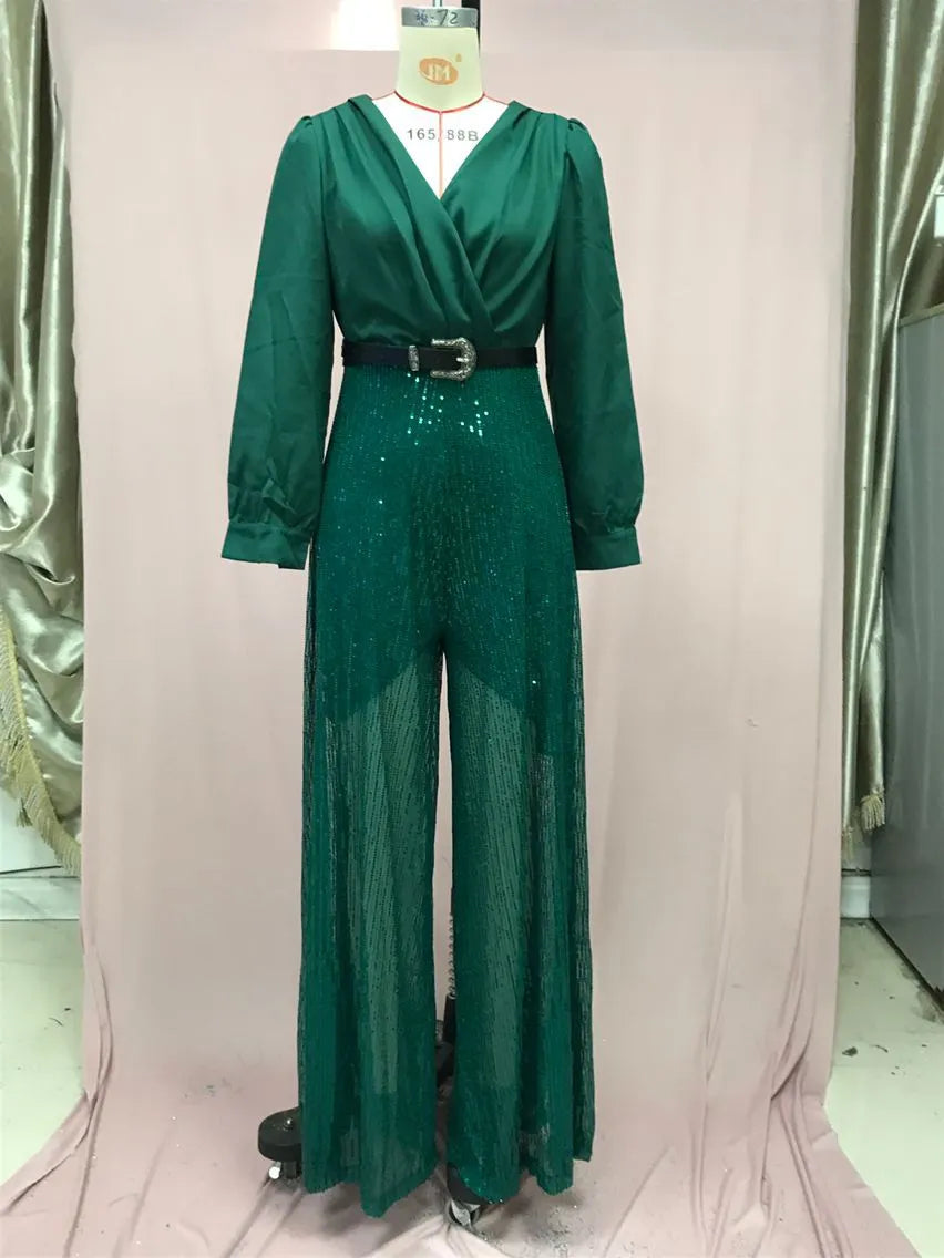 V-neck Elegant Waist Slimming Sequined Ladies