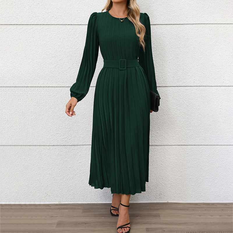 Women's Dress Long Sleeve Pleated Round Neck