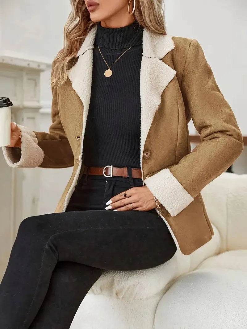 Casual Fashion Cold-proof Warm Fur Integrated Lapel Pocket Jacket