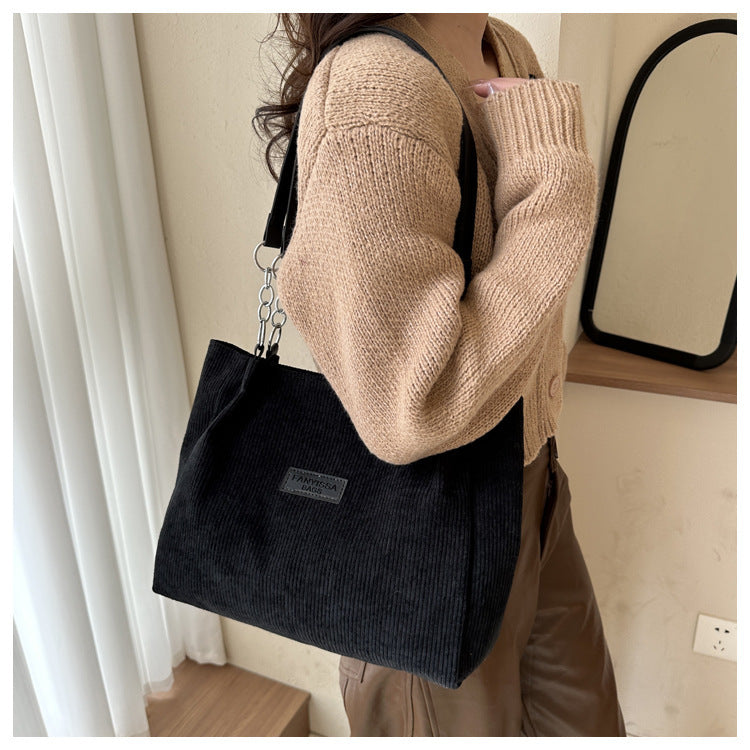 New Corduroy One-shoulder Tote Large Capacity Handbag For Women