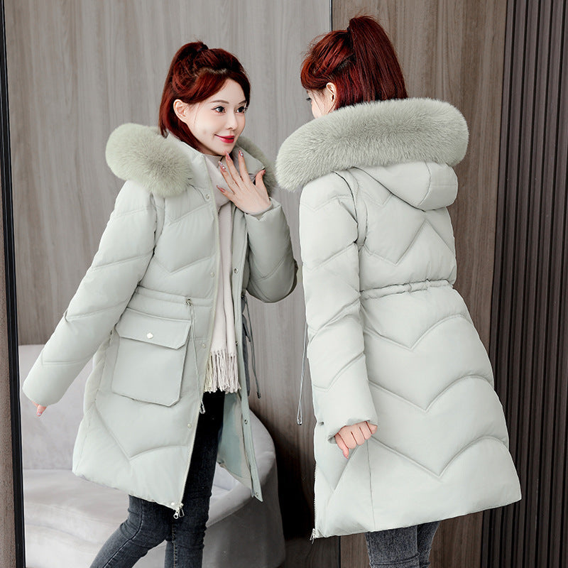 Women's Mid-length Big Fur Collar Hooded Cotton Vest Cotton-padded Jacket