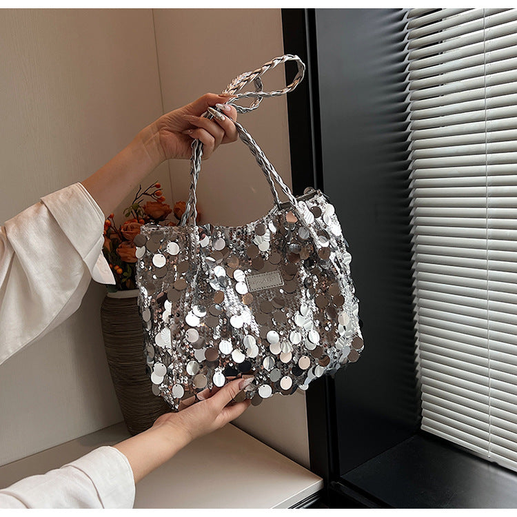Large Sequin Personalized Woven Bag Shoulder Underarm Bag