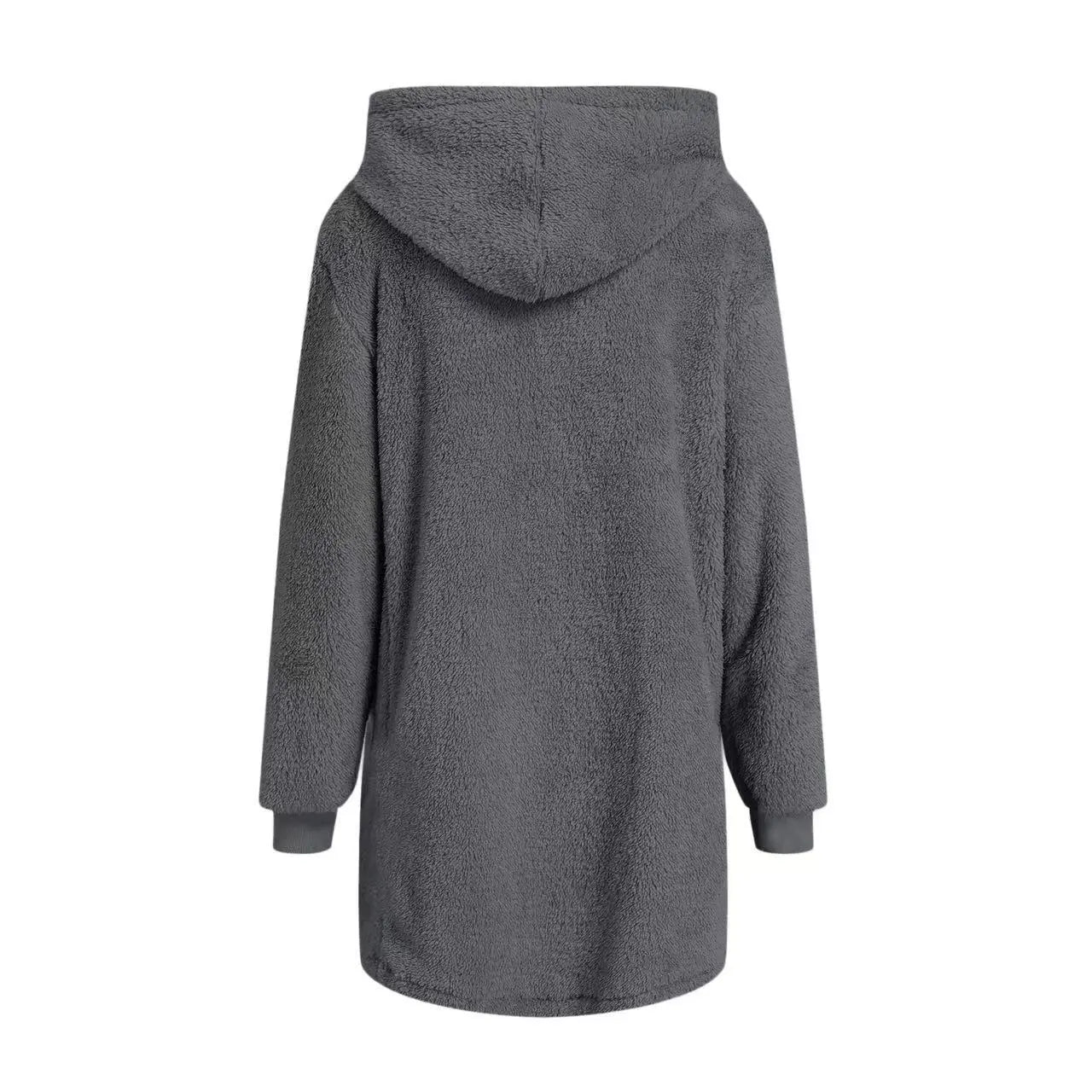 Loose Plush Women's Long Sleeve Hooded Zip Cardigan Coat
