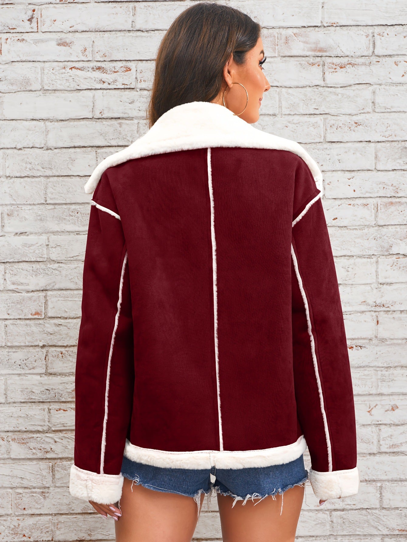 Fashion Polo Collar Plush Jacket Winter Warm Casual Jacket