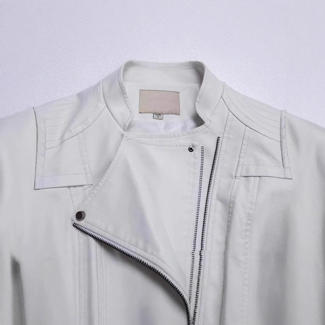 New Women's Leather Top Coat European And American Fashion Motorcycle Slim Fit Short Leather Jacket Zipper One Generation