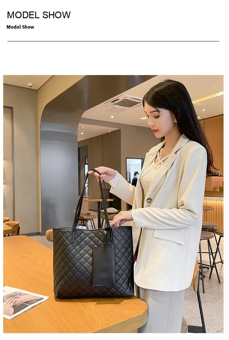 Tote Bag Large Capacity Women's Diamond Plaid Portable