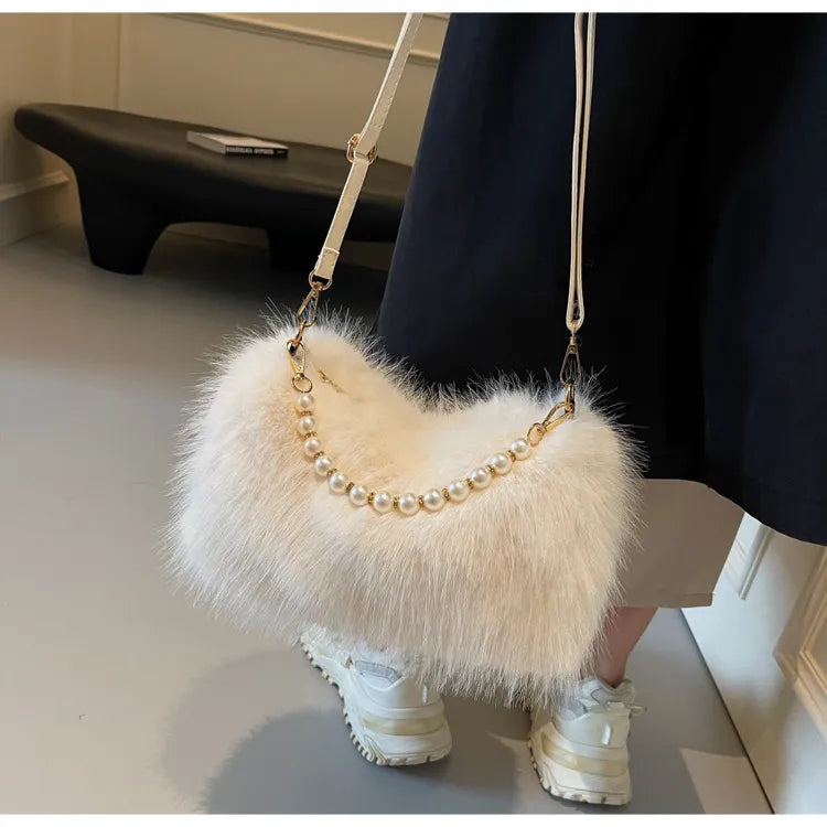 Autumn And Winter Fashion Pearl Chain Crossbody Shoulder Bag