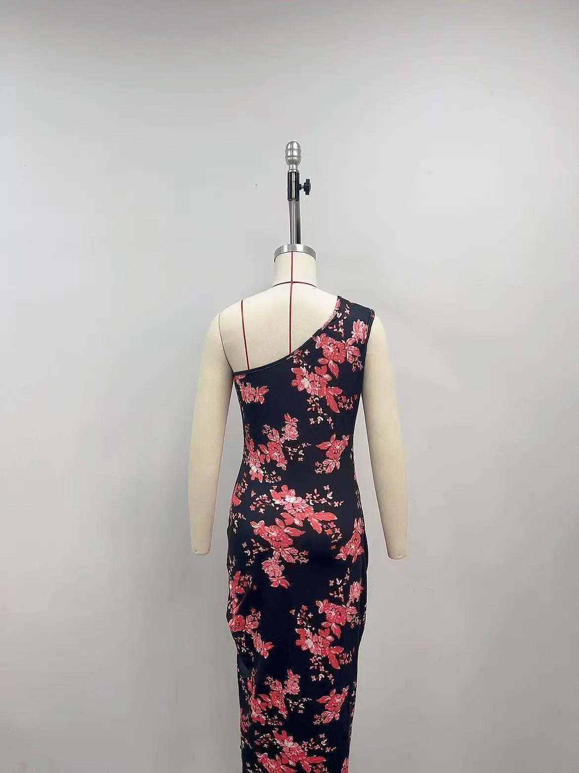 Oblique Shoulder Printed Sheath Dress High Slit