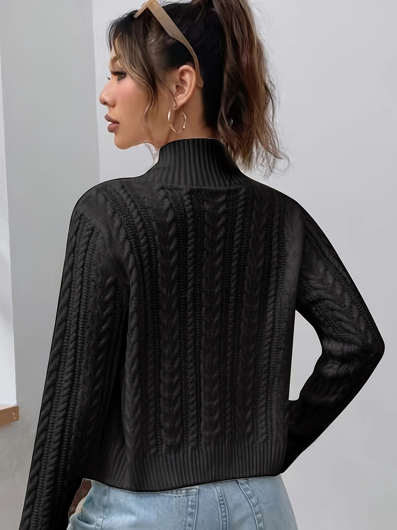 Short Retro Hemp Pattern Double-headed Zipper And Lapel Sweater Coat