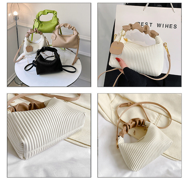 Women Fashion Crossbody Bag PU Leather Pleated Cloud Small Tote Bags Casual Simple Elegant Temperament Messenger Bags