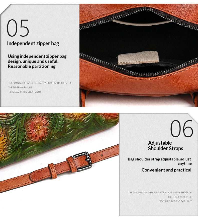 Retro Ethnic-style Full-grain Leather Shoulder Bag For Women