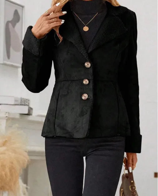 Casual Fashion Cold-proof Warm Fur Integrated Lapel Pocket Jacket