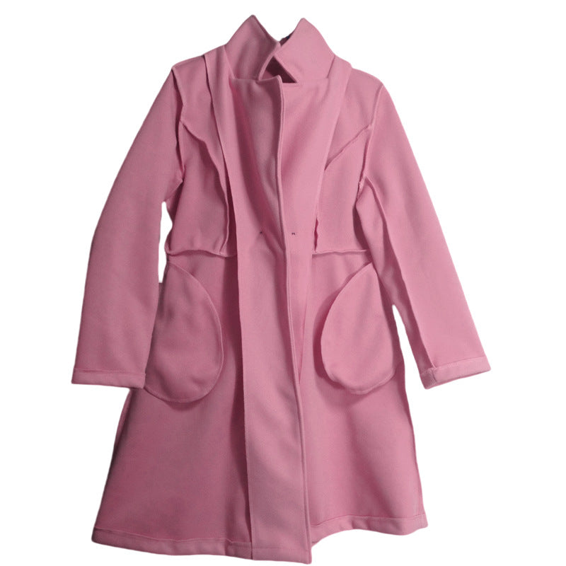 Long Woolen Women's Waist-controlled Lace-up Double Breasted Coat