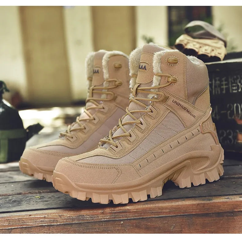 Combat Boots Winter Fleece-lined Warm Snow Boots Men
